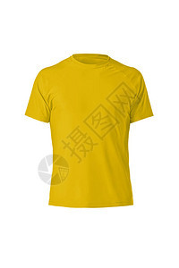 黄色平原短袖棉TShirt在白色背景上被孤立时髦的圆领衬衫图片
