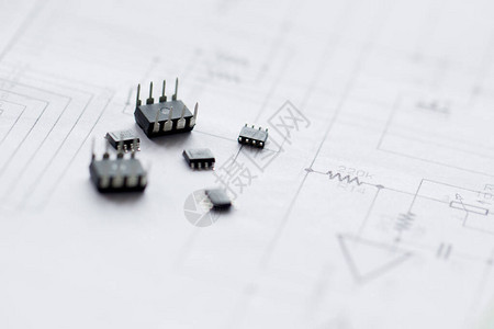 示意图背景上的电子零件微芯片晶体管集成电路电子路和电子板的设计连背景图片