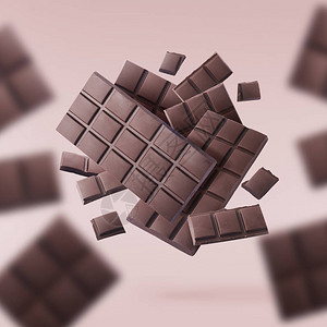 巧克力牛奶棒片在空气中飞翔在糊面背景上隔离高分辨率图像图片