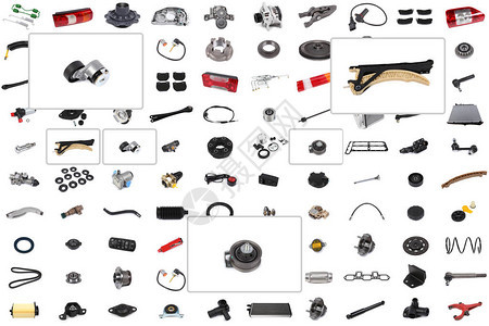 汽车和卡车各种汽车零部件的拼合背景图片