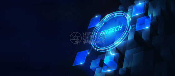 Fintech金融技术概念青年商人在虚拟显示中选择Fint图片