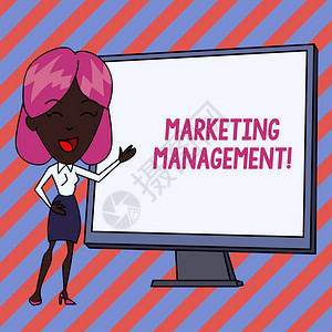 概念手写显示营销管理概念意义开发广告宣传新产品或服务的白人女在站立指图片