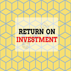 显示投资回报的文本符号商业照片展示了净利润与成本投资的比率无缝蓝块立方体黄色背景图片