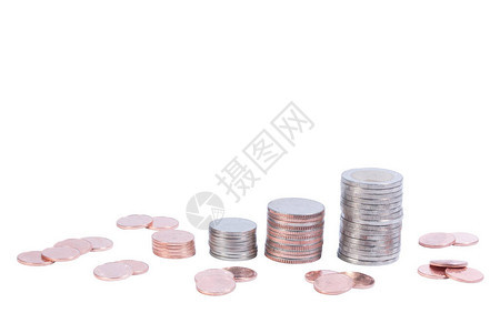 在白色背景上孤立的堆叠硬币商业图片