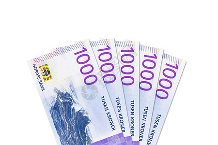 桌上现金新的1000挪威克朗钞票背景