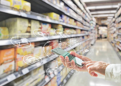 超级市购物者生活方式移动智能电话应用程序的全频道图片