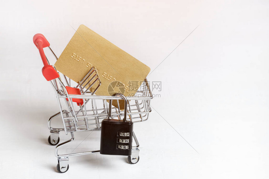安全购物安全白色背景的Trolley图片