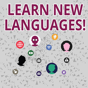 文字书写文本学习新语言商业照片展示了在外语中进行交流的能力网络技术图标与聊天头分散在屏幕图片