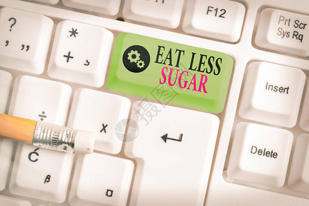 减少糖摄入量和吃健康饮食丰富食物的商业概念彩色键盘图片