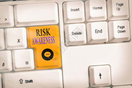 显示风险意识的书写笔记识别可能导致危及生命影响的因素的商业概念彩色键盘图片