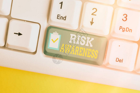 显示风险意识的书写笔记识别可能导致危及生命的因素的商业概念白色pc键盘图片