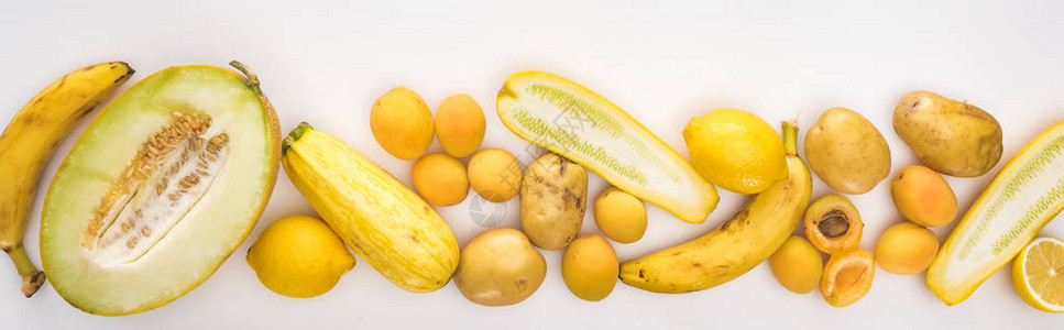 白色背景的黄季水果和蔬图片