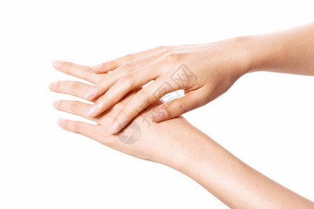 女人用两只手触摸对方为了在白色上图片素材
