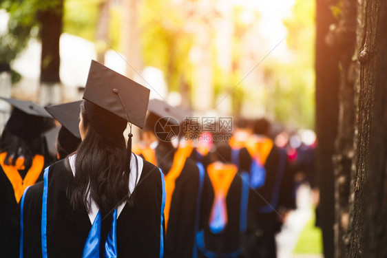 毕业生的后视图在大学参加毕业典礼大学主题概念图片