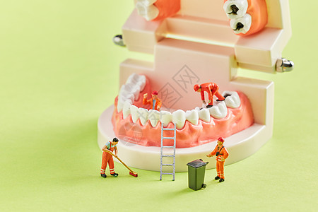 牙齿创意创意小人牙齿口腔修护概念背景