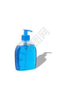 塑料瓶抗菌剂蓝色液化肥皂在白色背景和剪图片