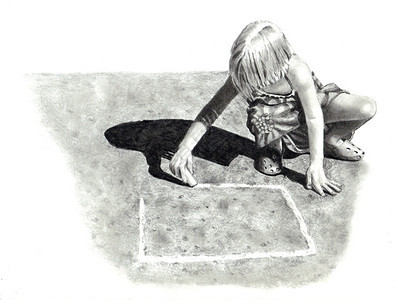 一个小女孩画铅笔的画图画一个跳跃苏格背景图片