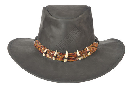 一顶黑色牛仔帽在白色背景的前面背景图片