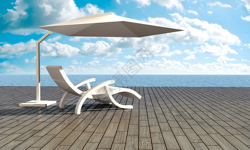 夏日海边的躺椅和沙滩伞图片