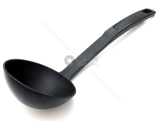 黑色塑料汤勺白色隔离图片
