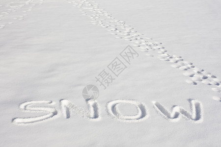 雪这个词印在一片清新雪地上除了图片