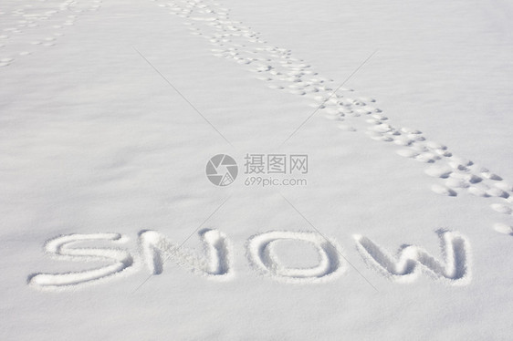 雪这个词印在一片清新雪地上除了图片