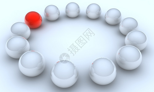 白色背景中独特的红色球体图片