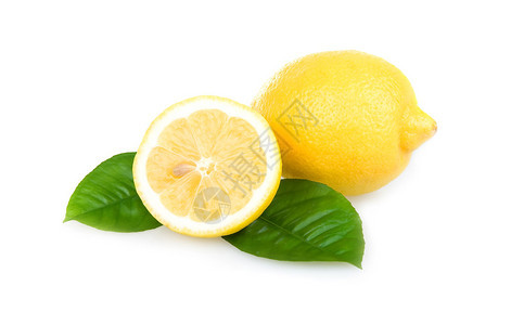 成熟的黄色柠檬孤立在白色的背景图片