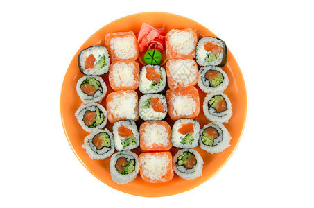 特写日本寿司白色的顶视图图片