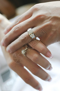新娘和新郎手上的结婚戒指图片