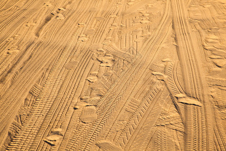 细沙中的轮胎痕迹图片