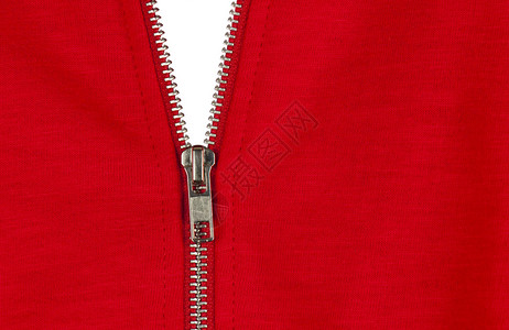 一件红色棉毛衣的拉链白色背景图片