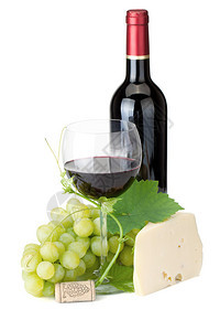 红酒玻璃奶瓶奶酪和葡图片