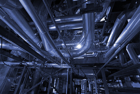 蓝色电厂的管道管机械背景图片