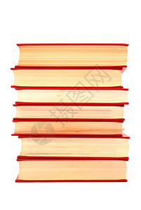 共七本红色书籍前视白色工作室背景图片