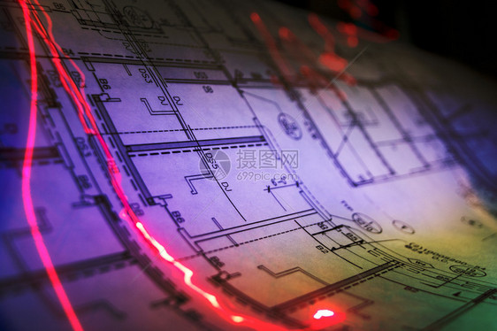 用激光标记的蓝图计划图片