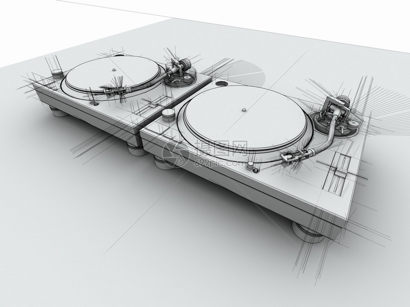 3D将2个DJ转盘与草图的起图片