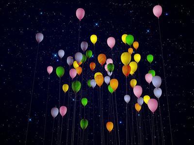 星空下的彩色气球图片