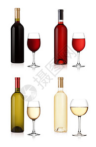 白色玫瑰红葡萄酒瓶和玻璃白图片