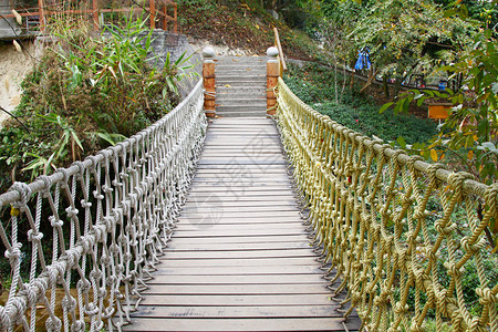 丛林雨中的冒险木索吊桥图片