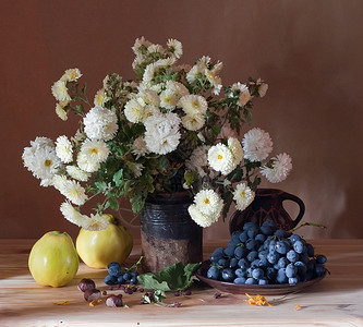 静物与水果和菊花图片
