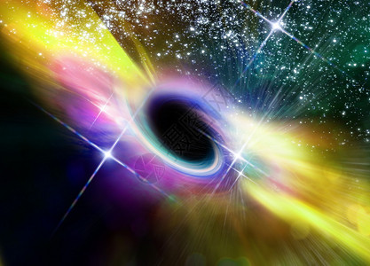 一个黑洞在一颗美丽的遥远星云中旋转环绕着图片
