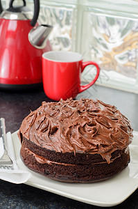 新鲜的家做的巧克力海绵蛋糕覆盖在图片