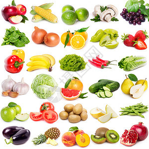 收集白色背景水果和蔬菜的白图片