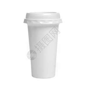 白色背景的白塑料咖啡杯在演播室拍摄图片
