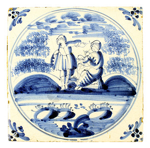 带装饰的荷兰代尔夫特蓝色瓷砖图片