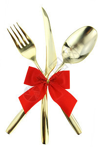 圣诞餐具勺子叉子和刀子堆图片
