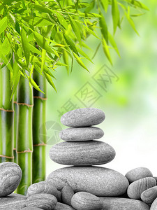 禅宗玄武岩石和竹子图片