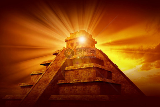 玛雅神秘金字塔玛雅文明金字塔主题与来自金字塔顶部的神秘罪恶射线伟大图片