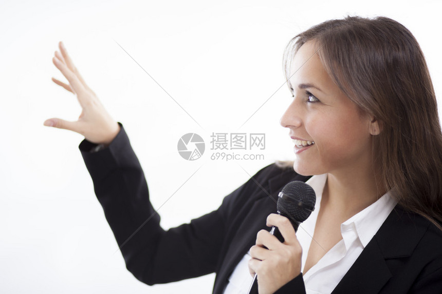 拿着话筒的女商人高清图片下载-正版图片504742533-摄图网